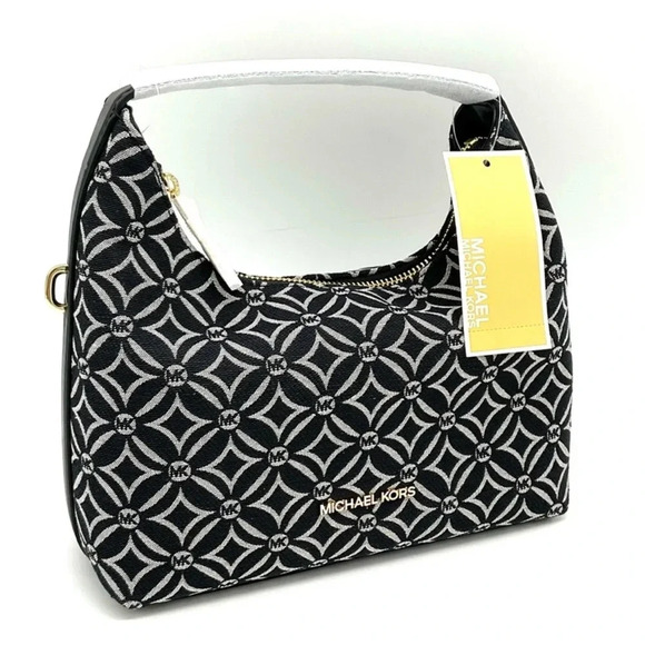 Michael Kors Ember Small Logo Jacquard Messenger Bag Black - Picture 2 of 11